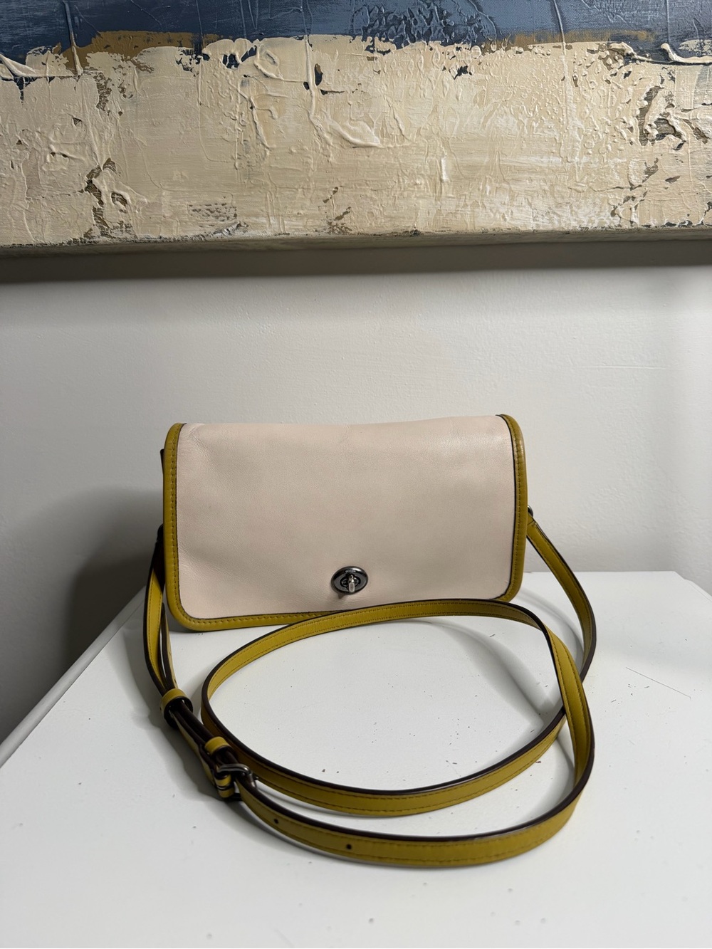 Coach F28358 Natural
Refined Leather Penny Crossbody
Bag Chalk Chartreuse